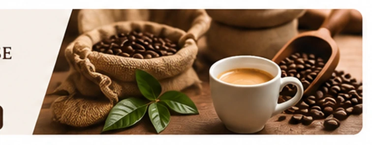 Grains de café torréfiés en sac de toile et espresso fraîchement extrait dans une tasse blanche